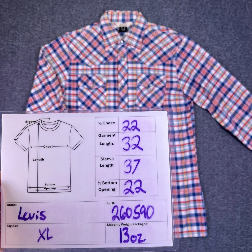 VTG 70s Levis Western Shirt Mens XL Plaid Snap‎ Sportswear Retro Big E White Tab